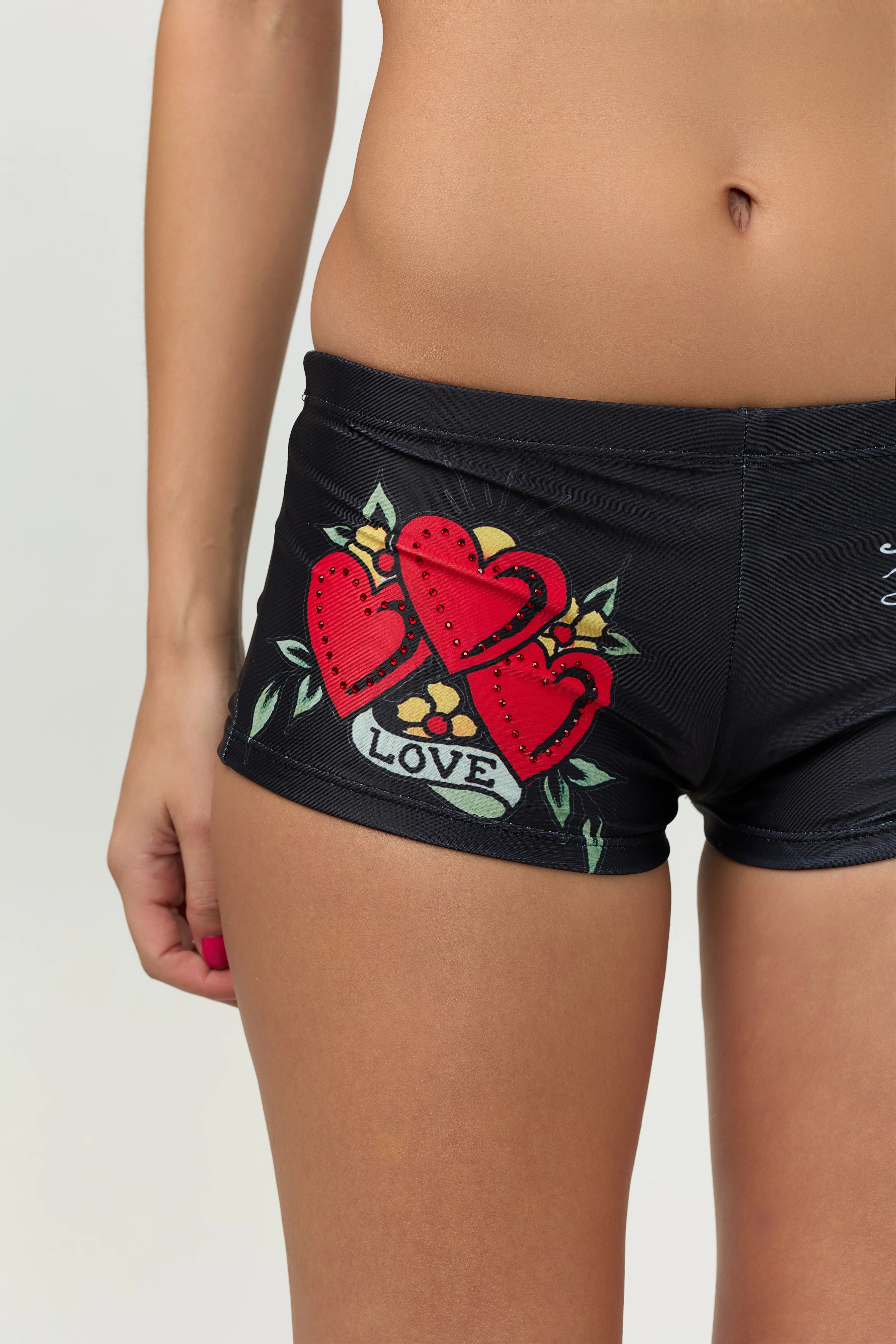 HEARTS & SCRIPT - BOY SHORT - BLACK - Image 3