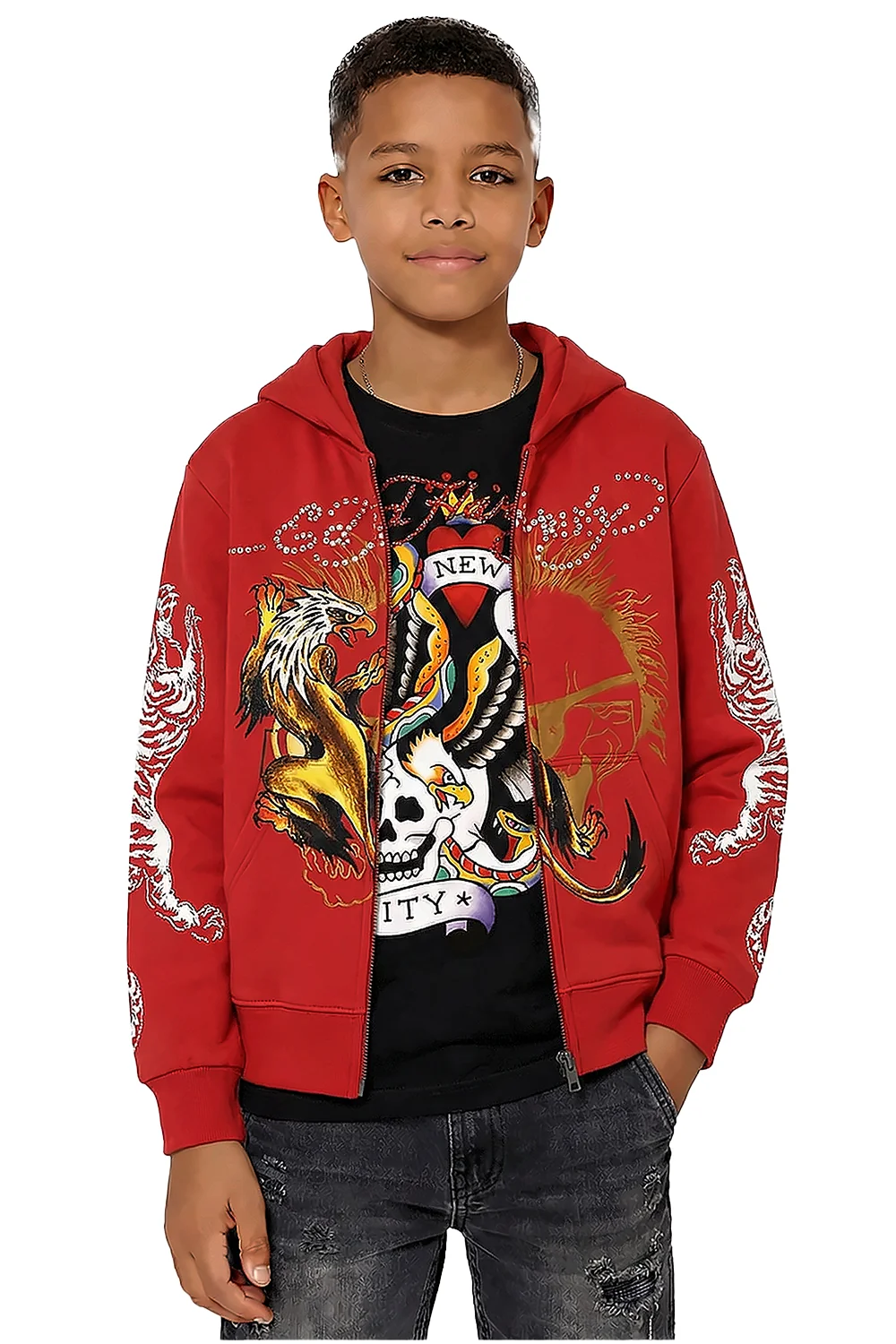 Kids Tiger Hawk Hoodie - Deep Red