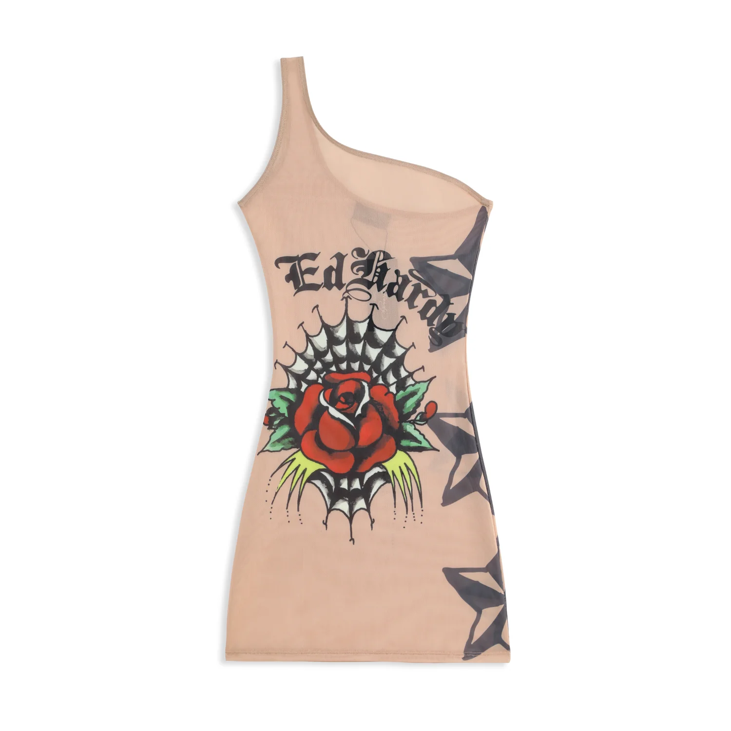 TULIP' - ONE SHOULDER MESH DRESS - SAND - Image 6