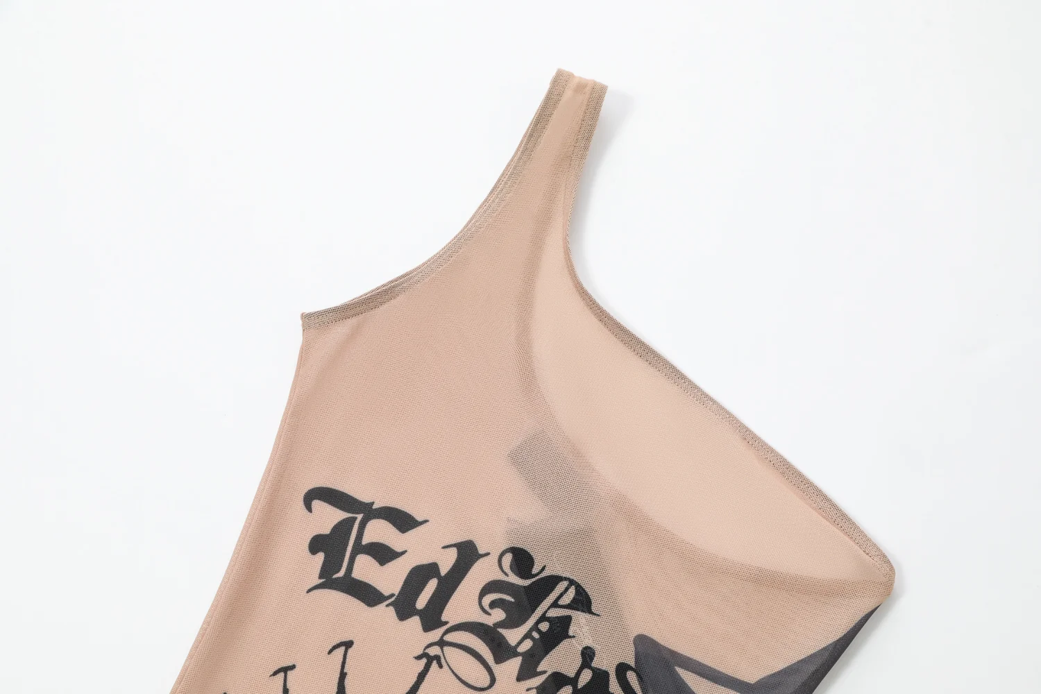 TULIP' - ONE SHOULDER MESH DRESS - SAND - Image 9