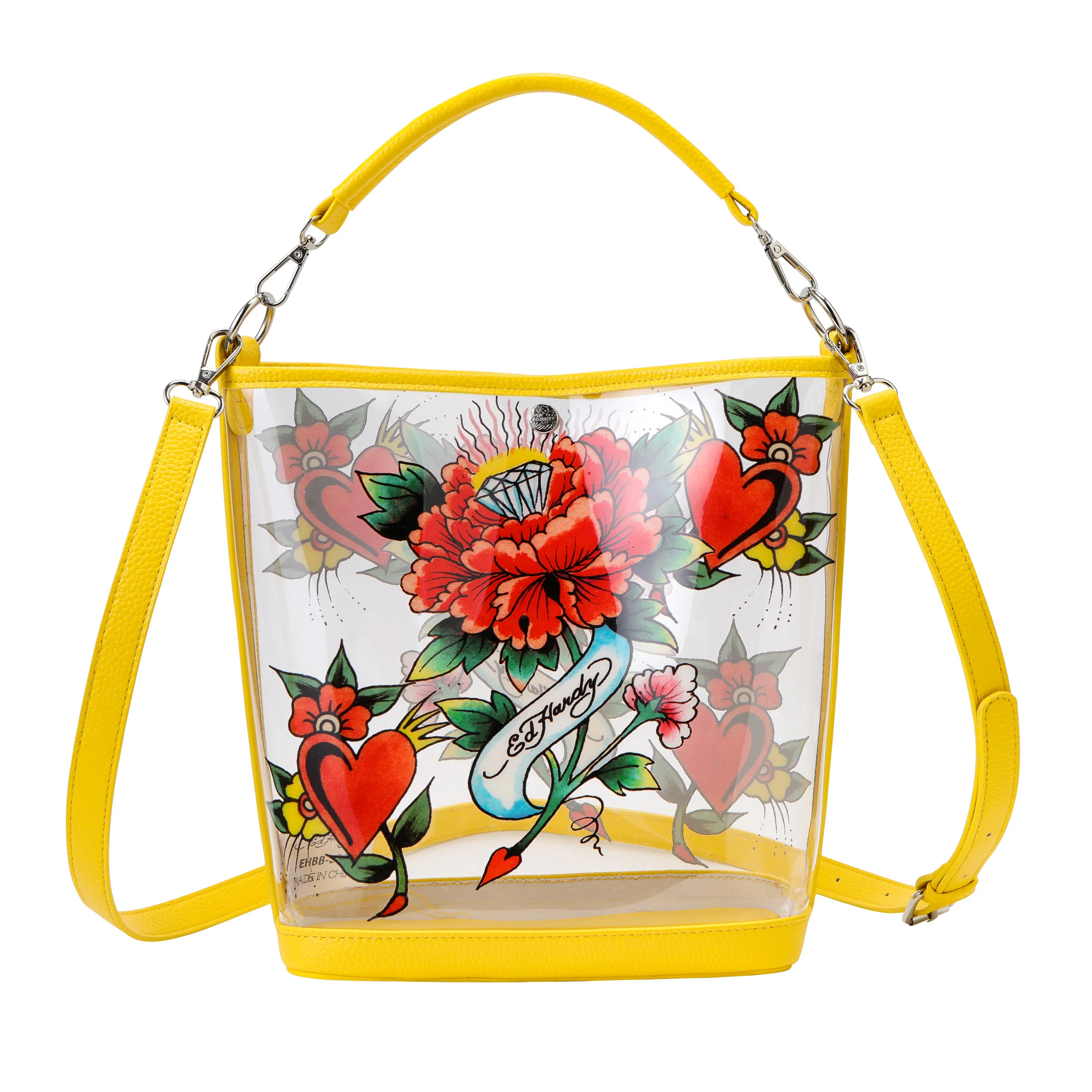Yellow Ed Hardy PVC Beach Bucket Bag - Heart Of Diamonds - Image 2